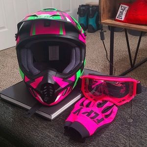 Neon pink fly racing riding gear